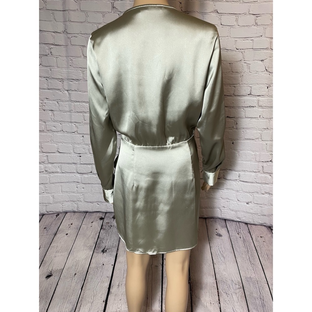 New Zara Wrap Front Satin Long Sleeve Grey Dress Size S - Picture 4 of 12